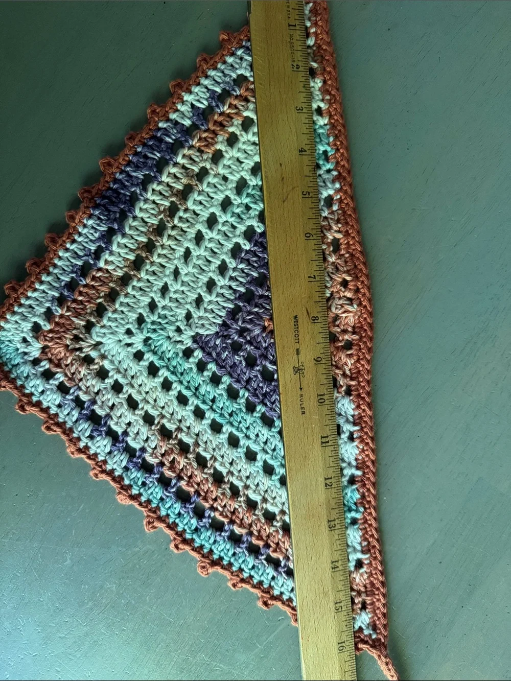 Crochet Bandana Scarf in Rust, Turquoise & Lavender - 100% Cotton